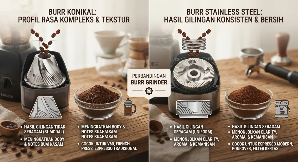 Panduan Memilih Gilingan Kopi untuk V60: Burr Konikal atau Flat Burr Stainless Steel?