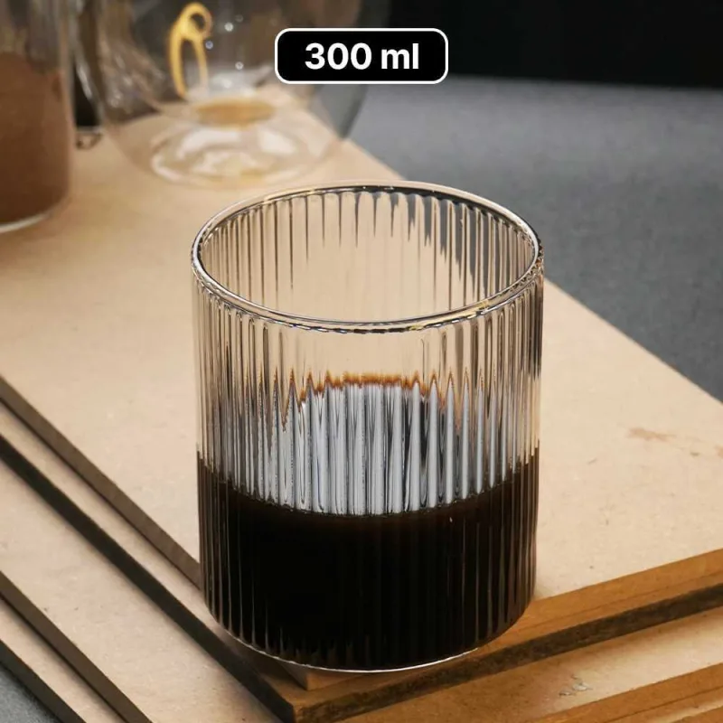 One Two Cups Gelas Kaca Aesthetic Kopi Dirty Latte Stripe Glass 300ml - KT011